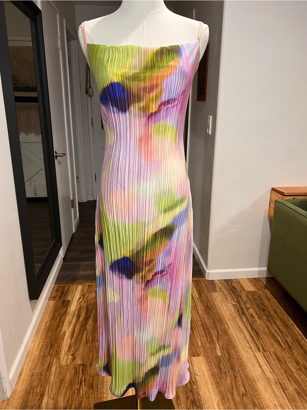 Fairycore Pastel Watercolor Pleated Maxi Dress